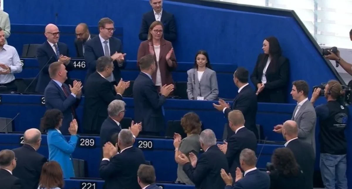 Олександра Паскаль у сесійній залі Європарламенту у Страсбурзі під час звернення про стан ЄС